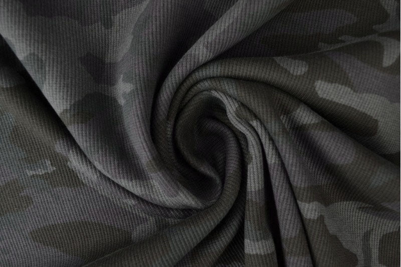 JERSEY  DE COTON COTELÉ (RIB) CAMOUFLAGE NOIR