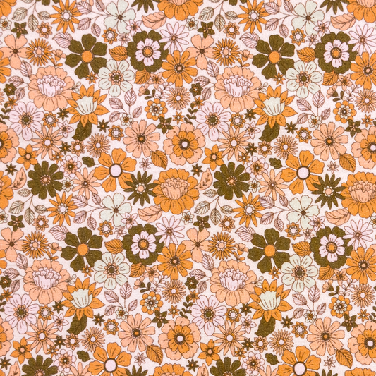 JERSEY  DE COTON petites fleurs bohème orange